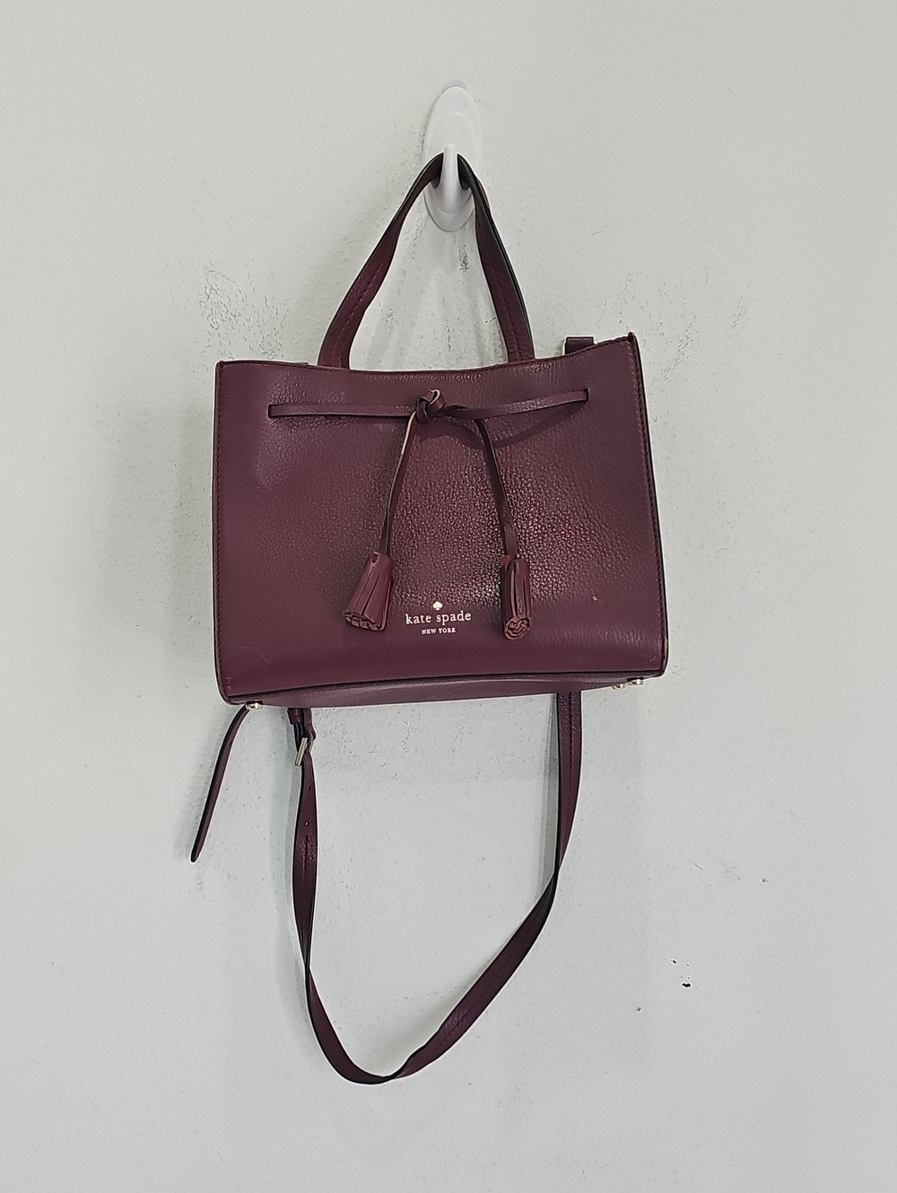 kate spade Burgundy Pebbled Leather Shoulder Tote